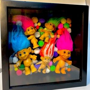 90s trolls in a shadow box art decor